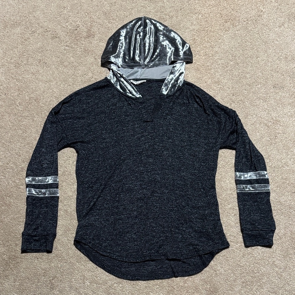 Dark Gray and Silver Hooded Shirt